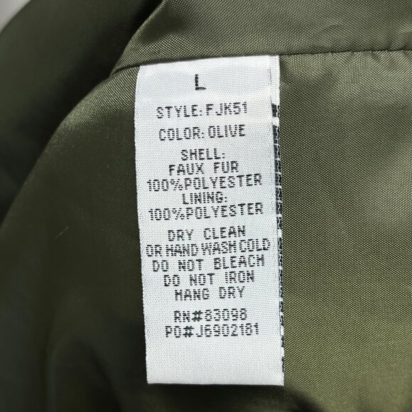 CiSono Faux Fur Olive Green Outerware Collection Size Large Zipper/Snap - Picture 7 of 15